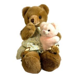 Schmid Musical Jointed Teddy Bear w/ pink Baby by Fraser Gordon Brahms Lullaby